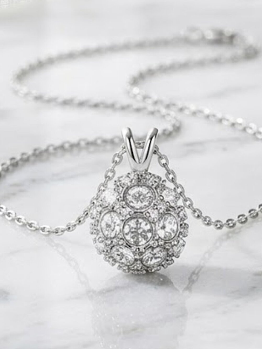 Round Platinum Necklace - Ladies Crystal Ball Necklace
